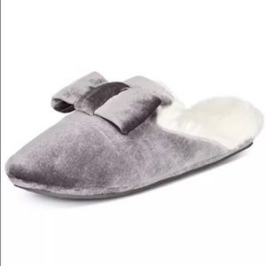 Charter Club Velvet Bow Slippers with Faux Fur, Grey